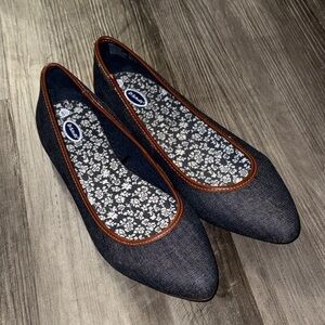 Dr. Scholl's denim ballet flats brown leather 8.5 womens shoes comfort